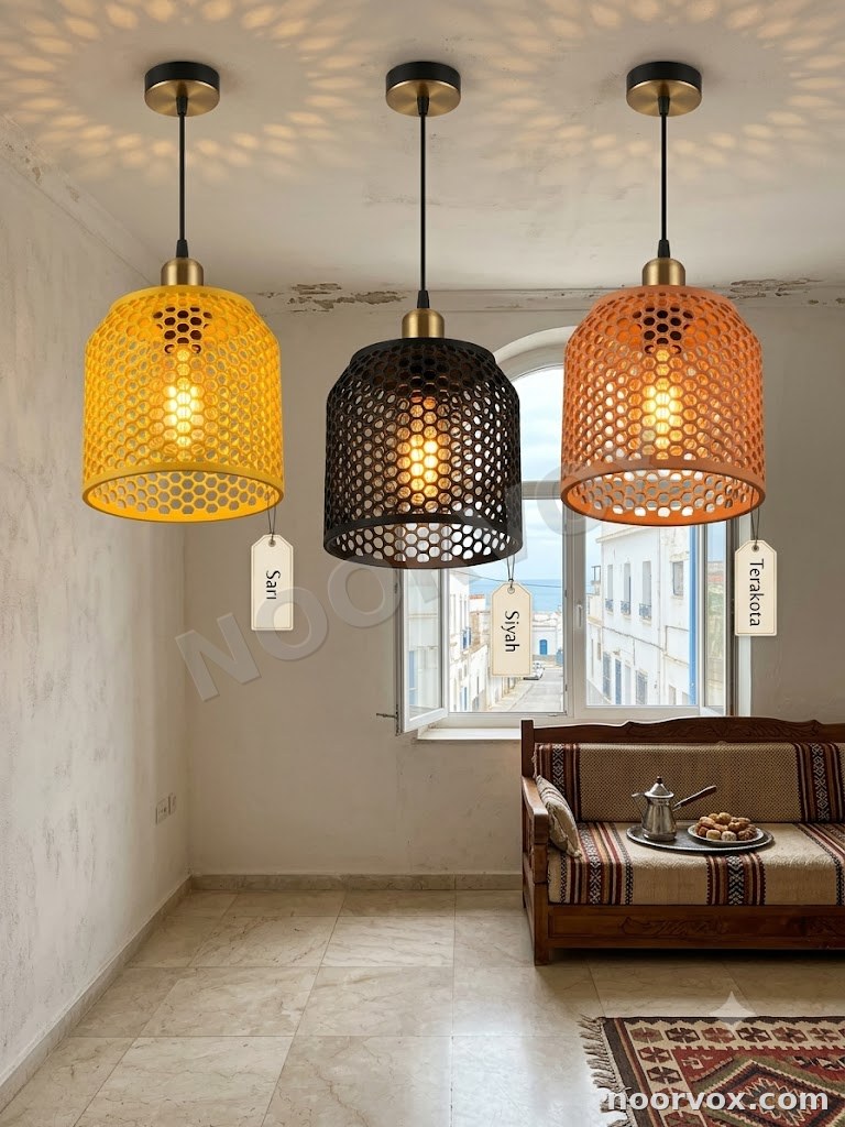 Lustre Suspendu Motif Nid d'Abeille - Couleurs Chaleureuses