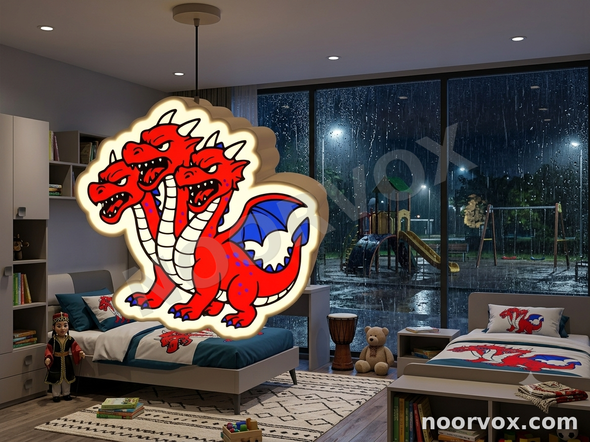 Lustre Fantastique Dragon Rouge à Trois Têtes pour Enfant