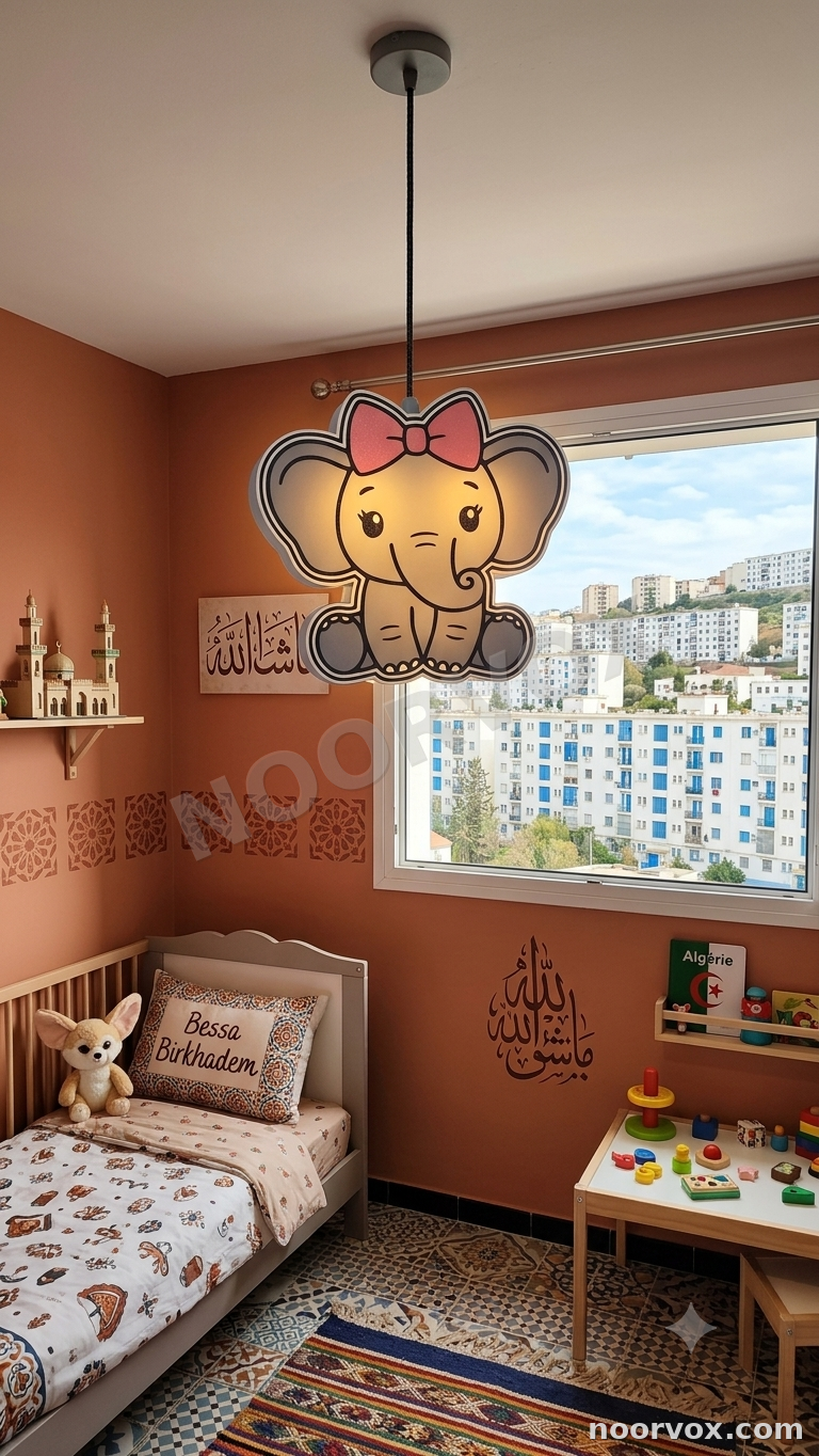 Lustre Enfant Éléphant Mignon avec Nœud Rose