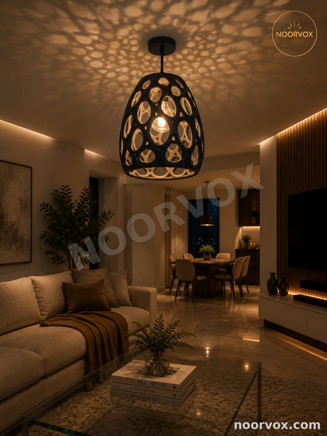 Lustre Suspendu Noir Design Organique - Jeux d'Ombres