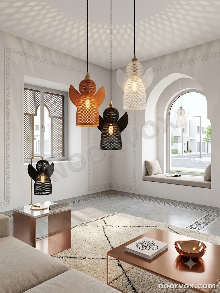 Lustre Suspendu Design Ailé en Maille - Éclairage Artistique